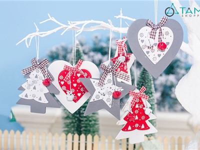 Phụ kiện treo Noel gỗ 2 lớp có chuông X-PKTCT-31